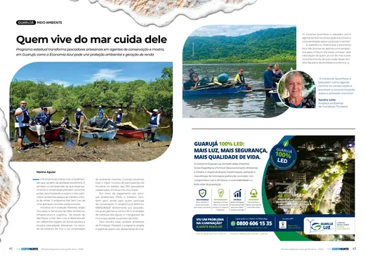 Páginas da revista com a reportagem Quem vive do mar cuida dele