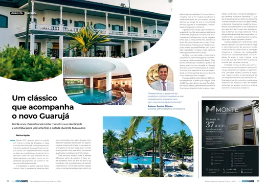 Páginas da revista com a reportagem Um clássico que acompanha o novo Guarujá